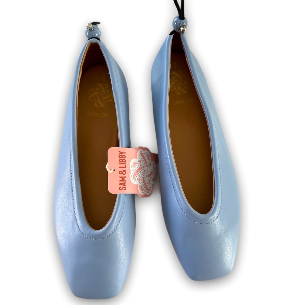 𝅺nwt Sam & Libby Blue Vegan Leather Birdie Ballet Flat Size 9